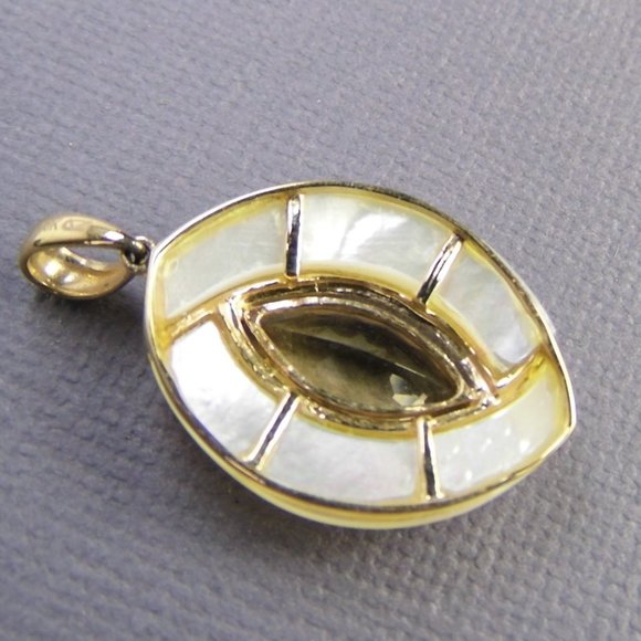 3.45 CTW Citrine & MOP 10KY Gold Marquise Pendant - Picture 7 of 11